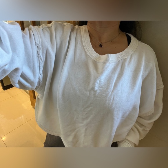 FREE PEOPLE Crop Top Cinch Cut Out Back Oversize Pullover Sweatshirt Boho Lounge - Picture 11 of 15
